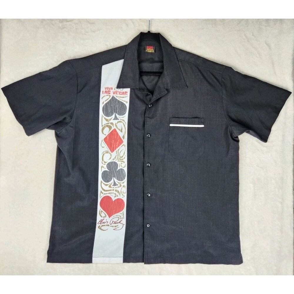 Elvis Presley Steady Viva Las Vegas Card Suits Button Up Shirt Size 2XL Poker